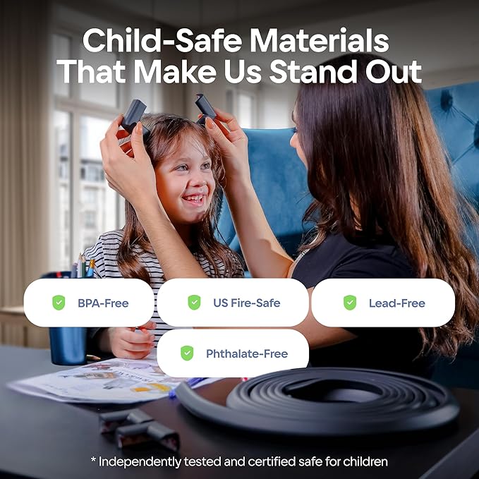 Baby Proof Corners and Edges with Furniture Corner & Edge Safety Bumpers, Impact-Absorbent 18ft Bumper & 8 Foam Corner Protectors, Cushy, Thick, Odorless Table Edge Protectors for Baby, Child | Black