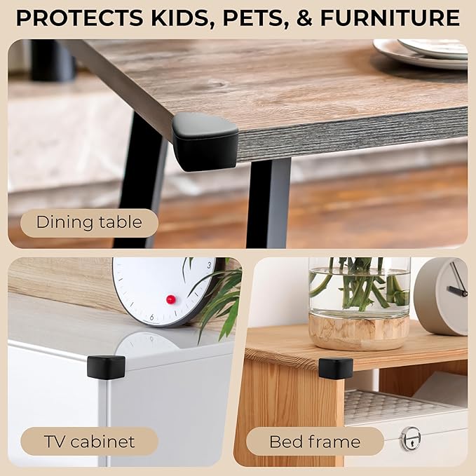 Baby Proofing Corner Protector Baby 12 Pack Black – Food Grade Silicone Table Corner Protectors – L Shaped Furniture Edge Guards with Strong 3M Adhesive – Safe Non Choking Size for Kids and Toddlers