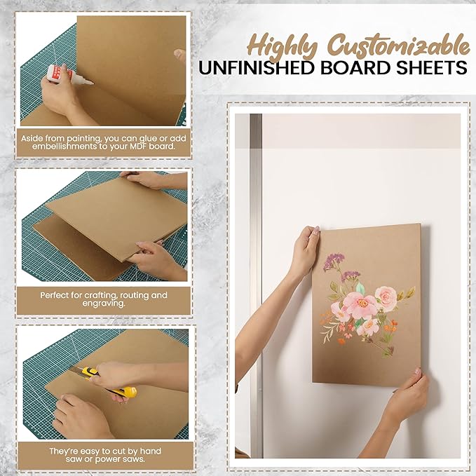 (8-Pack) CalPalmy 11” x 14” MDF Boards - 1/4” Thick Boards for Carpentry, Interior Design, Hobby Crafts, and More - with Smooth, Unfinished Sides and Sanded Edges