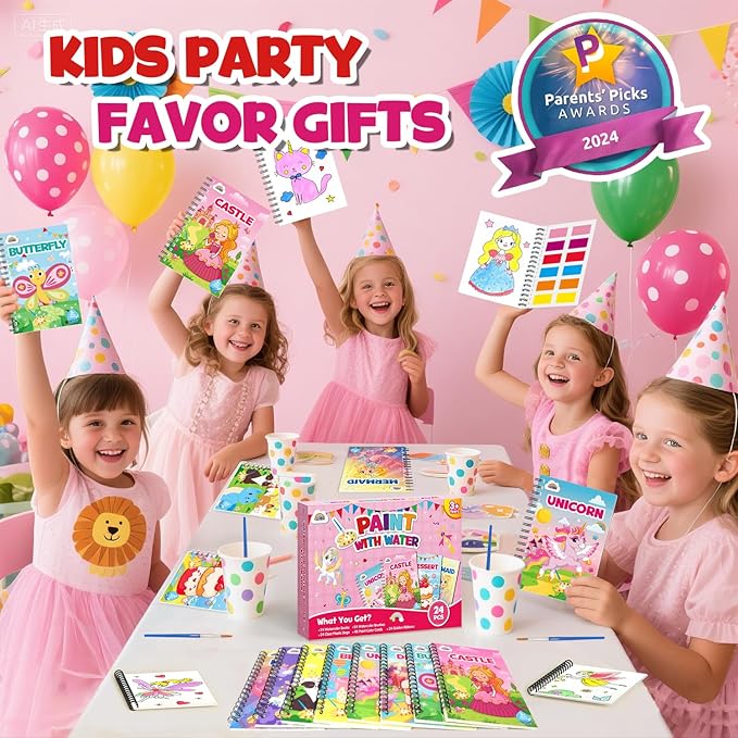 ZMLM 24 Water Coloring Books for Kids Party Favors - Bulk Mini Coloring Books for Kids Ages 4-8,Small Birthday Goodie Bag Stuffers School Teacher Return Gift Art Crafts Classroom Prizes (Girl)