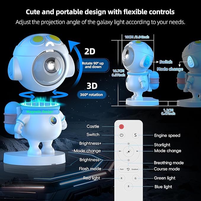 Galaxy Night Light - Astronaut Space Projector, Star Projector,Starry Nebula Ceiling LED Lamp with Timer and Remote, Kids Room Decor Aesthetic, for Birthdays,Christmas