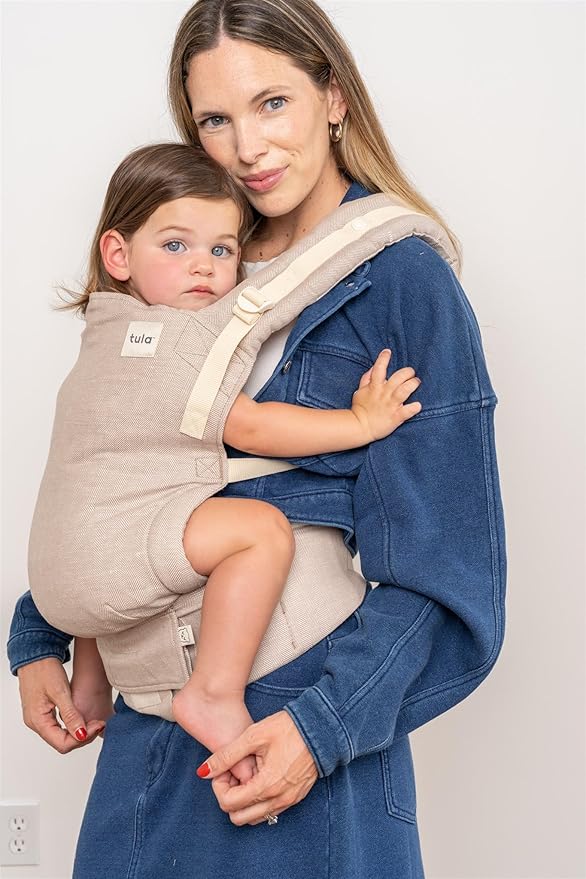Baby Tula Linen Panel Free-to-Grow Baby Carrier - Adjustable, Comfortable, Newborn to Toddler Carrier - Ergonomic Fit for 7lbs to 45lbs - Plant-Based Fabric - Back & Front Carry Options - Sand (Tan)
