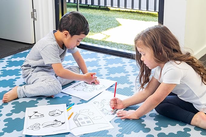 Cushmat Stylish Reversible Foam Play Mat (Large, Luxe NAT - Sage Grey Star) - Soft, Waterproof, Durable Play mat for Infants, Babies, Toddler, Kids & Grownup - 6.5ft x 4.5ft