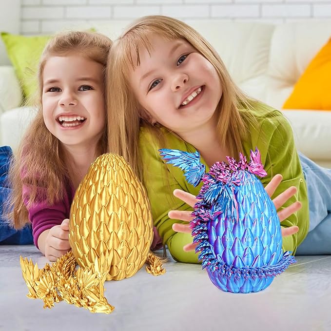 3D Printed Dragon Eggs with Articulated Fly Dragon Inside, Collectible Figurines Fidget Toy for Adults Kids Birthday Easter Christmas White Elephant Gifts for Friends Colleagues(Blue Pink, L Size)