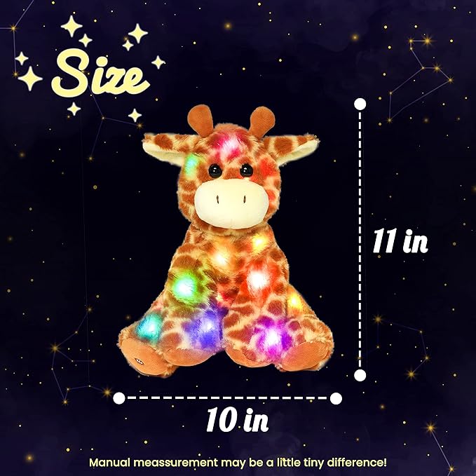 Hopearl Lighting Up Giraffe Stuffed Animal Floppy LED Plush Toy Night Lights Glow Pillow Birthday Festival for Kids Toddlers Boys Girls, Orange, 11''