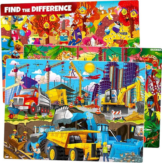 QUOKKA 100 Piece Puzzles for Kids Ages 8-10 - 3 X Set Puzzles for Kids Ages 4-6 - Toy for Learning Animals and Cars for 5-8 Year Old – Toddler Game Gift for Boy and Girl