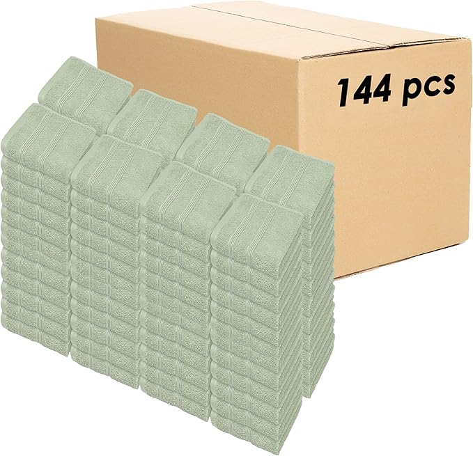 Kaufman - Premium Washcloth Set of 144 (13x13 Inches) 100% Cotton Ring Spun, Highly Absorbent, Durable and Ultra Soft Feel Wash Cloths Essential for Bathroom, Spa, Gym, and Face Towel (144PK)