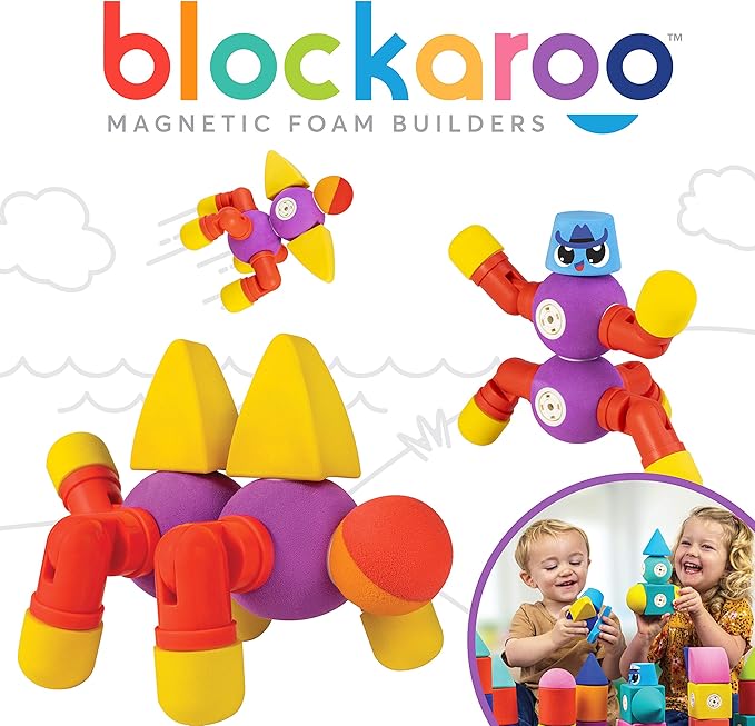 Blockaroo Magnetic Foam Building Blocks - 17-Piece Critter Set, Bath Toys for Toddlers, Preschool Toys, Bathtub Toys, Sensory Toys, Blocks for Toddlers 3-5, Engineering Toys for Kids 3-5, Bath Blocks