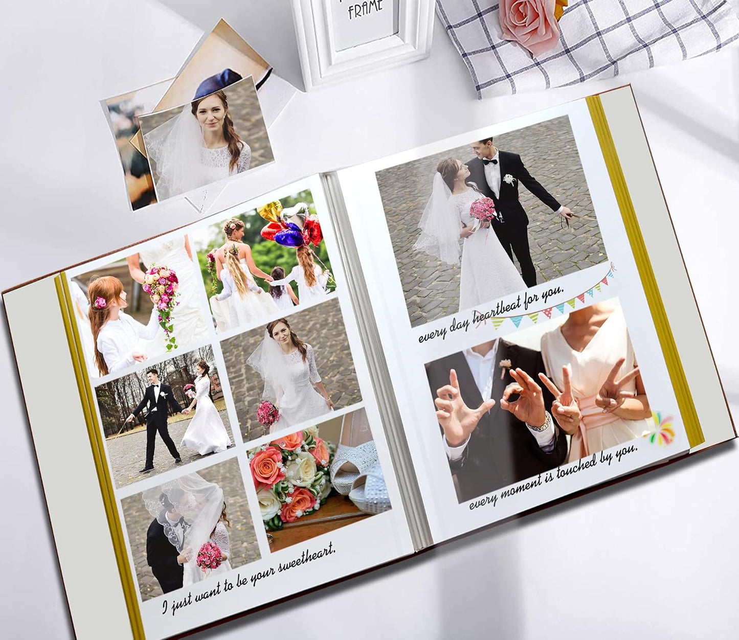 Self-Adhesive Photo Album, Dust-free, glue free and waterproof Scrapbook Album, Family album, Leather Cover, Hand Made DIY Albums Holds 3x5, 4x6, 5x7, 6x8,8x10 photos (Oatmeal, Large)