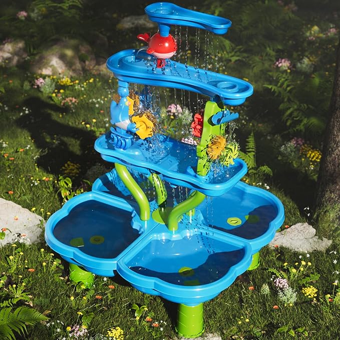 4 -Tier Kids Water Play Table for Kids Toddlers 3-5 4-8, Sand and Water Table with Rich Activity Set, Water and Sand Sensory Activity Play Table Summer Beach Outdoor Indoor Toys for 3 4 5 6 7 8