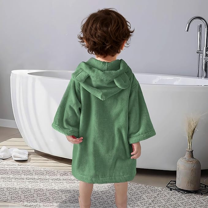 VOOVA & MOVAS Baby Hooded Towel with Bear Ear, 0-3Years | 100% Cotton, Ultra-Soft & Absorbent | Gentle for Sensitive Skin, Bath, Pool & Beach Poncho Towel | Newborn (Green)