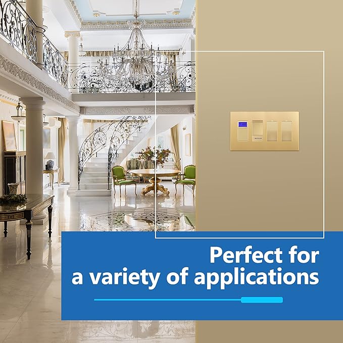 LIDER Matte Finish Decorator Switch Cover, Screwless Wall Plate, Mid-Size 4-Gang 4.88" x 8.58", Unbreakable Polycarbonate Thermoplastic, UL Listed, LSWP-34M-GD, Gold