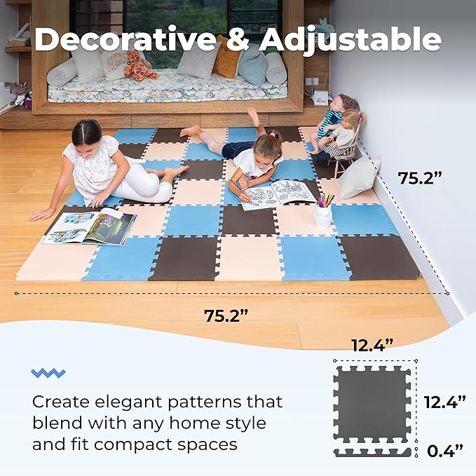 MioTetto Baby Play Mat, Soft Foam Floor Tiles for Kids. Adjustable Interlocking Foam Tiles, Fits with 74x74 Playpen Baby mat for Crawling & Development, Safe & Non-Toxic Playmat for Babies 6-12 Months