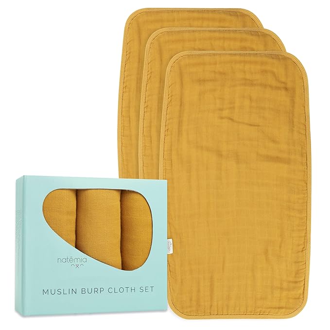 Natemia Muslin Burp Cloths for Baby Boys and Girls - Super Absorbent Baby Burp Cloths, Viscose Derived from Bamboo Cotton Baby Washcloths, 3-Pack Neutral Burp Cloths for Newborn, 21" x 11"