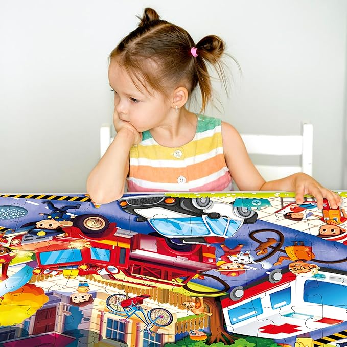 QUOKKA Giant Floor Puzzle for Kids Ages 4-6 – 2x3 Feet Extra-Thick 48 Pieces Toddler Puzzle Ages 3-5 – Firetrucks Educational Activity for Boys Girls – Premium Box with Sturdy Handle & Magnetic