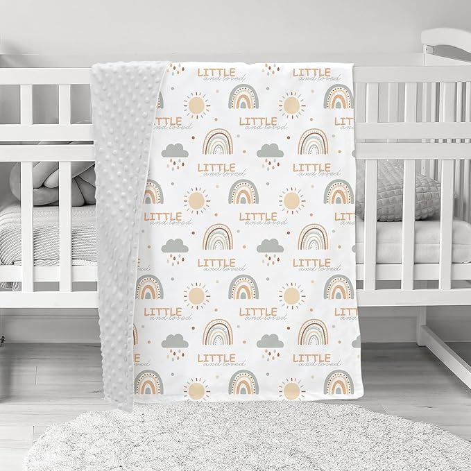 Baby Blankets for Unisex Boys Girls - Super Soft Clouds Rainbow Nursery Minky Blankets, 30 x 40 Inch Dotted Fleece Backing, Printed Bed Throws Newborn
