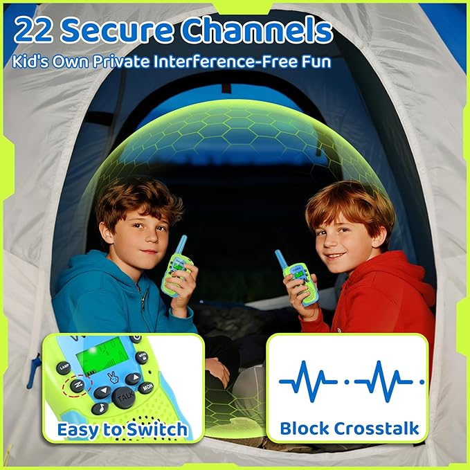 Vvinca Walkie Talkies for Kids Rechargeable Toys for Ages 5-7, Long Range 22 Channels 2 Way Kids Walkie Talkie with Flashlight for Camping Hiking Indoor Outdoor 3 4 5 6-12 Boy Girl Christmas Birthday