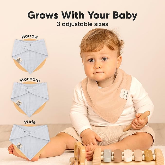 KeaBabies 8-Pack Muslin Baby Bibs for Boys, Girls - Muslin Bandana Drool Bibs for Baby Girl & Boy, Drooling Newborn, Teething Toddler, Infant 0-36 months, 100% Cotton Extra Absorbent & Soft (Dew)