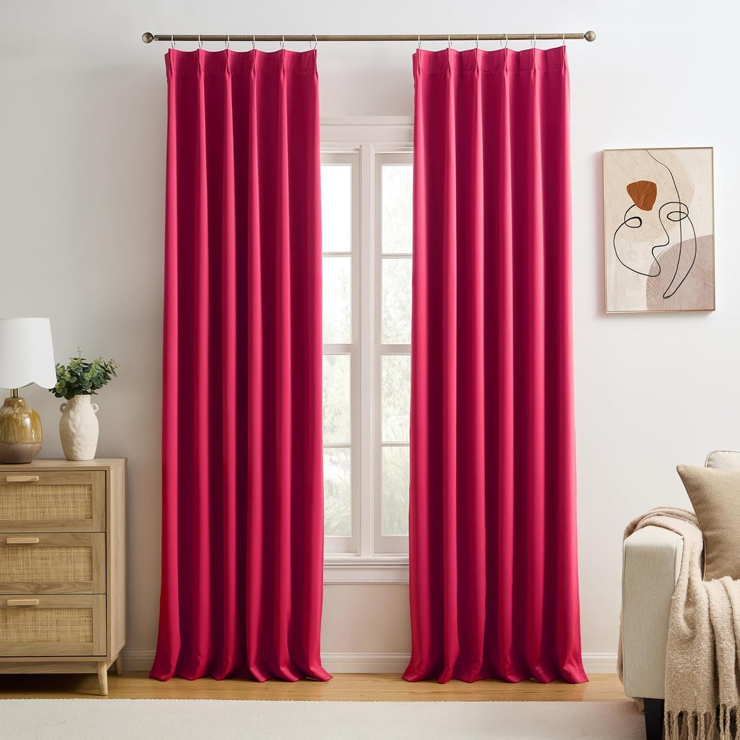 KEQIAOSUOCAI Hot Pink Fuchsia Pinch Pleated Curtains Blackout 84 Inches Long, Room Darkening Pleat Curtain for Kids Nursery Bedroom Window Panels with Hooks Magenta Drapes 40 x 84 Inch