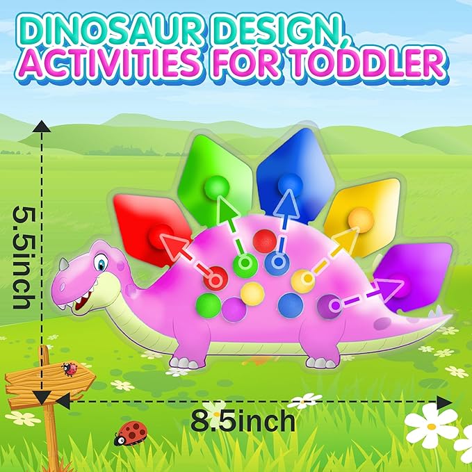 Dinosaur Color Sorting Sensory Toys, Toddler Girls Pink Christmas Bag Stocking Stuffers Montessori Toys Fine Motor Skill Game Learning Activities Calm Down Fidget for Classroom Aged 2 3 4 Year Old Kid