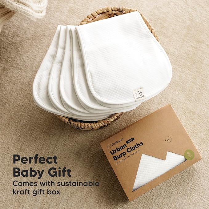 KeaBabies 5-Pack Organic Burp Cloths Baby Girl, Boy - Extra Large, Absorbent Baby Burp Cloths,Soft Burping Cloths for Babies,Newborn Burp Clothes,Cotton Burp Rags,Thick Burp Cloth(Soft White/Quin)