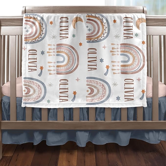 Girls Love A Monogram - Personalzied Custom Boho Rainbow Floral Baby Blankets for Girls with Name Shower Gift (Boho Rainbow, 30 X 40 Baby)