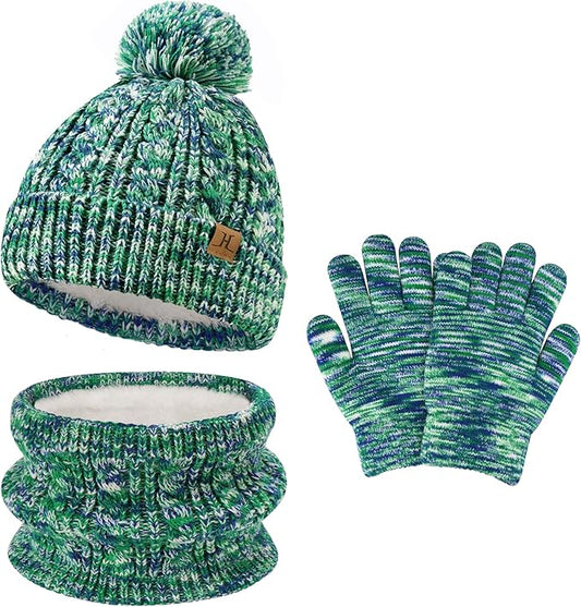 Kids Toddlers Winter Beanie Hats Gloves Neck Scarf Set Mittens Gifts for 0 6 12 Months 1 2 3 4-8 Year Old Baby Girls Boys