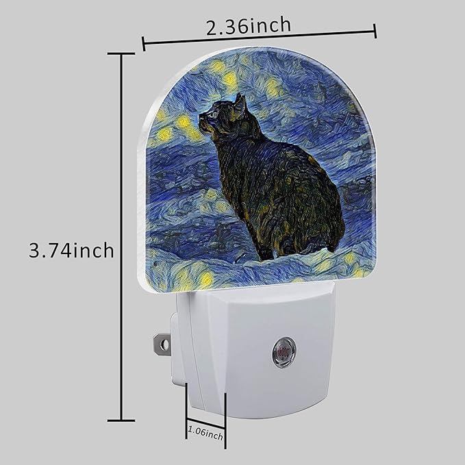 Starry Sky Black Cat Painting Night Light Plug into Wall with Dusk to Dawn Sensor Cute Nightlight for Kid Girls Boys Women Men Room Decor, Hallway, Kitchen, Bathroom, Nursery, Stairs