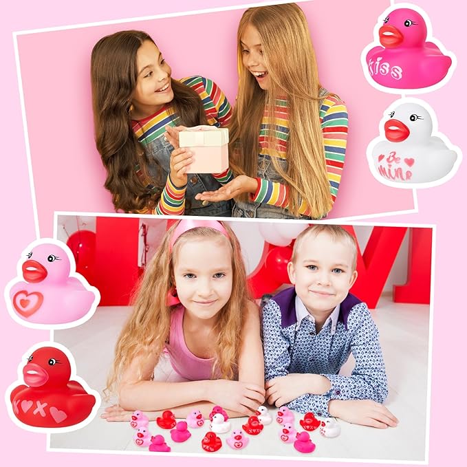 400 Pcs Valentine's Day Rubber Ducks Assorted Mini Rubber Duckies Pool Bath Ducks Toys for Party Favors Classroom Exchange Gifts