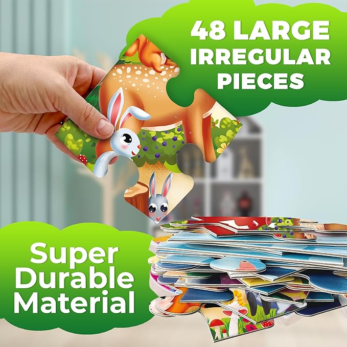 QUOKKA Giant Floor Puzzles for Kids Ages 4-6 - 2x3 Feet Extra-Thick 48 Pieces Toddler Puzzle Ages 3-5 – Forest Educational Activity for Boys Girls – Premium Box with Sturdy Handle & Magnetic Closure