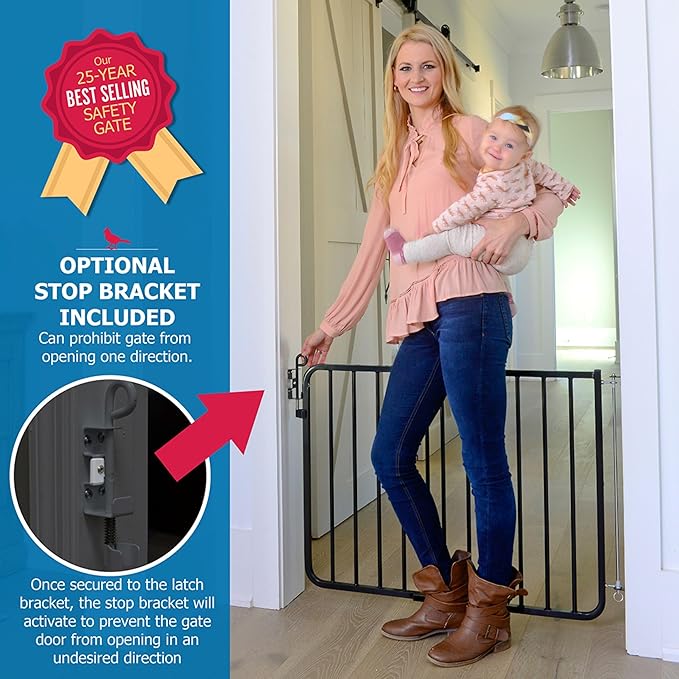 Cardinal Gates MG15 Auto-Lock Baby Gate for Stairs- Adjustable Indoor Dog Gate - Made of Aluminum to Ensure Kids & Pets Safety - 26.5 to 40.5 Inches Wide - Black - USA Based Company