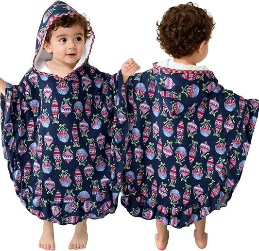 VOOVA & MOVAS Hooded Towel Poncho for Baby with Ruffle Trim | Soft 100% Cotton | Absorbent Thick Towel for Bath, Swim, Beach & Winter | Cozy, Christmas Lamp