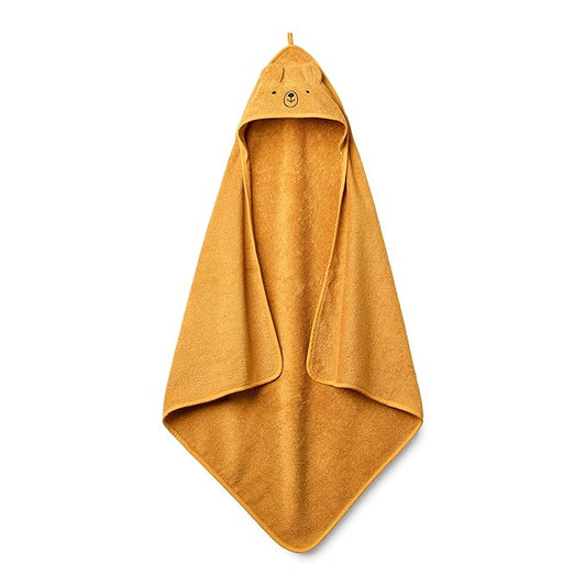 Organic Cotton Baby Hooded Towel 32' x 32' Super-Soft & Absorbent Baby Towel for Newborn (Bear - Autumn Yellow)
