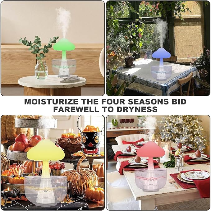 Rain Cloud Mushroom Cool Mist Humidifier & Diffuser - 7-Color LED Ultrasonic Air Humidifiers for Bedroom Baby, Water Drip Essential Oil Aromatherapy, Auto Shut-Off