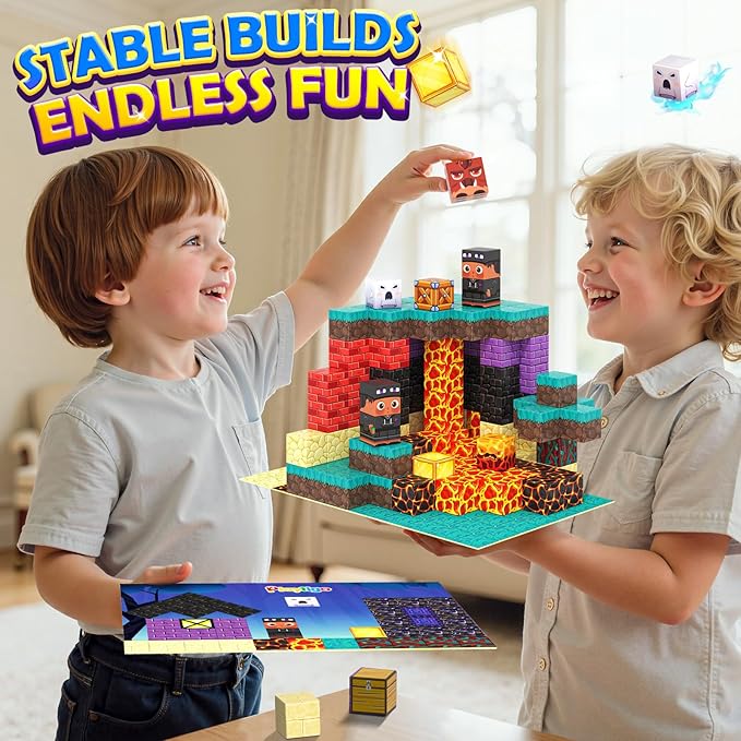 Magnetic Blocks - 154PCS Build Mine Magnet World Cube Toys with Magnet Board for Kids Age 3 4 5 6 7 8 9 10, Magnetic Tiles Stacking Toys, Sensory Birthday Gifts for Boys Girls, Classroom Must Haves