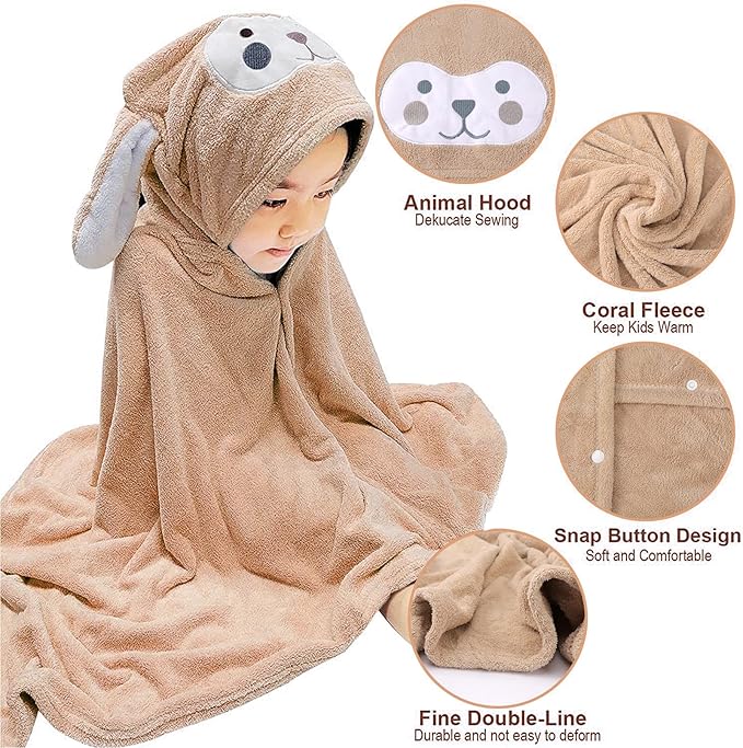 Visen Premium Hooded Towel for Kids,-28×55 INCH Large Size Kids Bath Towel,Ultra Soft Hooded Towel Wrap for Boys Girls, Highly Absorbent Bathrobe Blanket Gifts for Toddlers Shower (Brown)