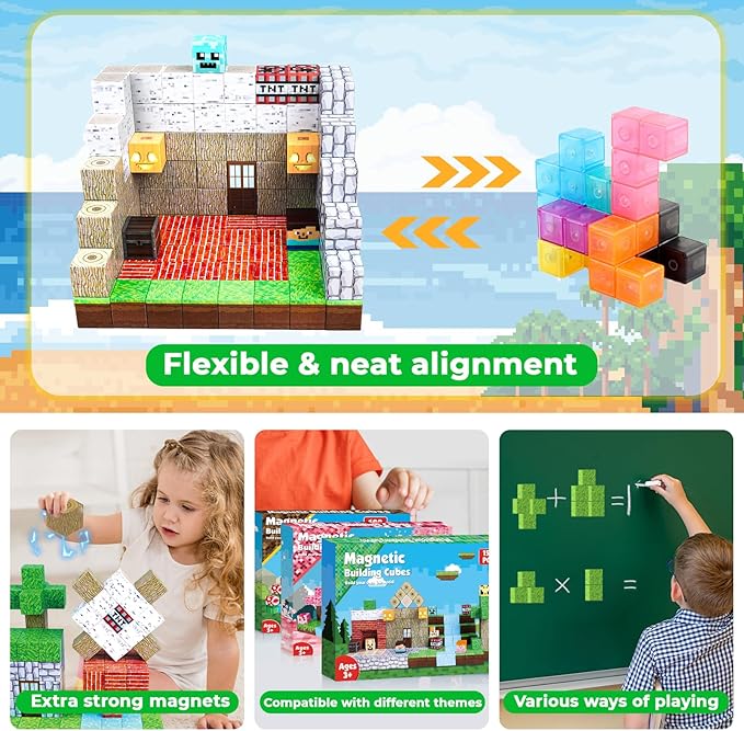 Magnetic Blocks-150PCS Magnetic Building Blocks, Magnetic Tiles Kids Build Magnetic Cubes Constructions Toys 2025 Upgraded STEM Game Outdoor Toys, Christmas Birthday Gifts for Boys & Girls Ages 3+