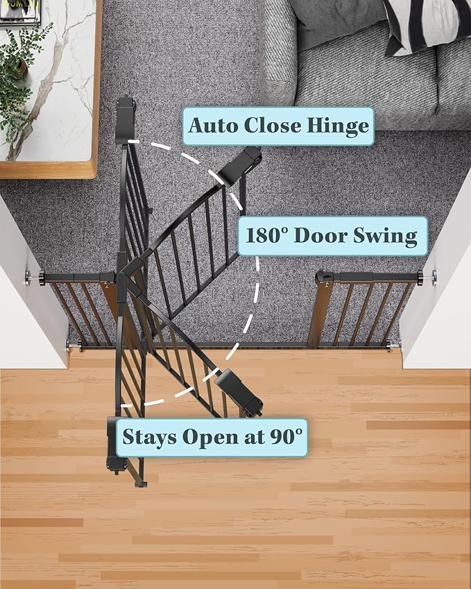 InnoTruth 29-39.6”Baby Gate for Stairs & Doorways,30" Tall Dog Gate for Pets,Dual-Lock Safety and One Hand Opening Design,Pet Gate for Hallways,Outdoors,Wall-Friendly Pressure Mounted, Pure Black