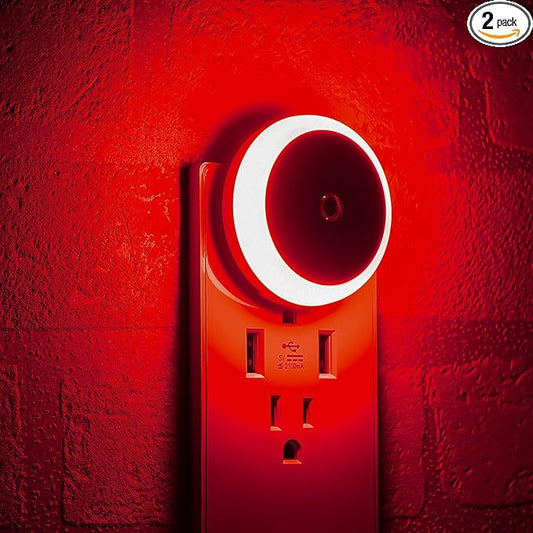 myCozyLite Red Light Night Light, Night Lights Plug into Wall 2 Pack, Dusk to Dawn Sensor, Light for Sleep, Red Nightlight for Bedroom, Bathroom, Kids Room, Nursery, Kitchen, Hallway, Stairway, Round
