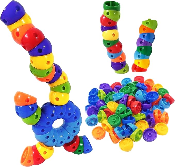 Snap n Twist Building Toys - Wocky Blocks - 80 Piece STEM Snap Cubes for Preschool & Elementary School, Tactile Sensory Toys for Boys & Girls, Ages 3+