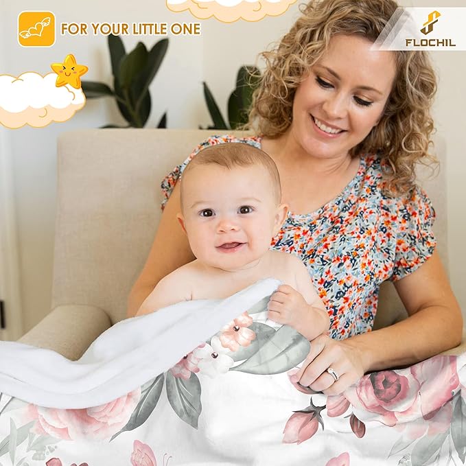FLOCHIL Personalized Baby Blankets, Custom Baby Blanket - Baby Blanket with Name for Girls, Best Gift for Baby, Newborn Floral Plush Fleece (30x40)