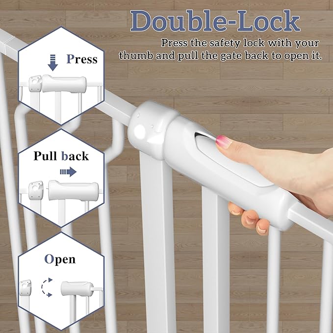 Extra Wide Baby Gates for Doorways 71.65"-85.82" Extra Wide Baby Gate Dog gate Pressure Mounted No Drilling with Walk-Through, Auto-Close & Dual-Direction Swing for Large Wide Opening White