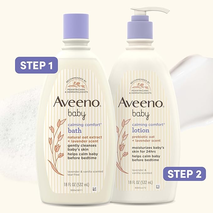 Aveeno Baby Calming Comfort Moisturizing Body Lotion with Relaxing Lavender & Vanilla Scents, Non-Greasy Baby Lotion, Nourishing Prebiotic Oatmeal, Paraben- & Phthalate-Free, 18 fl. oz