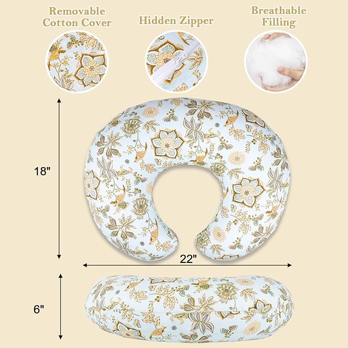 Nursing Pillow & Breastfeeding Pillow – Ergonomic C-Shape for Breastfeeding & Bottle Feeding, Standard Size Breathable with Washable Cover, Hypoallergenic,Tummy Time & Sitting Support (0-18Months)
