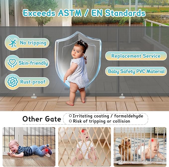160 Inch Retractable Baby Gates Extra Wide, 42 Inch Extra Tall Retractable Gate for Indoor/Outdoor, 13 Foot Reinforced Retractable Dog Gate with Reinforcement Rod for Doorways, Stairs, Garage