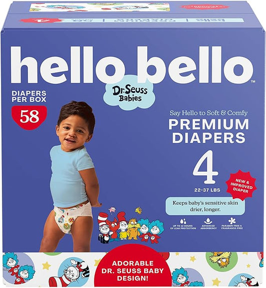 Hello Bello Dr. Seuss Babies Premium Diapers, Size 4, 58 Count: Softness & Protection for Sensitive Skin