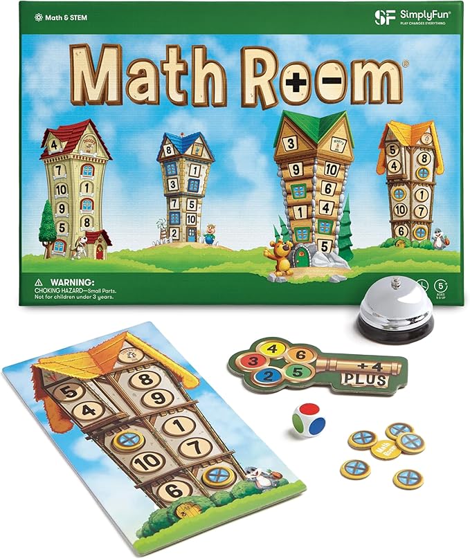 SimplyFun Math Room - Educational Game - Quick Thinking & Fun Games for Kids Ages 5 & Up - Fast Solving Addition & Subtraction Game - 2 to 4 Players