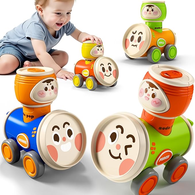 iPlay, iLearn Press to Go Car Toys Set for Toddlers 1-3, Baby Push Go Friction Racing Cars, Infant Play Vehicle Set, 1st Birthday Gifts for 6-9-12-18 Months, 1 2 3 One Years Old Boys Girls Child Kids