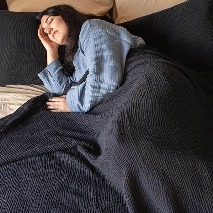 100% Turkish Cotton Muslin Blanket Twin Size 63"x91" Black, Soft 4-Layer Lightweight Thin Gauze Muslim Blankets for Summer (Black, Twin Size: 63" x 91")