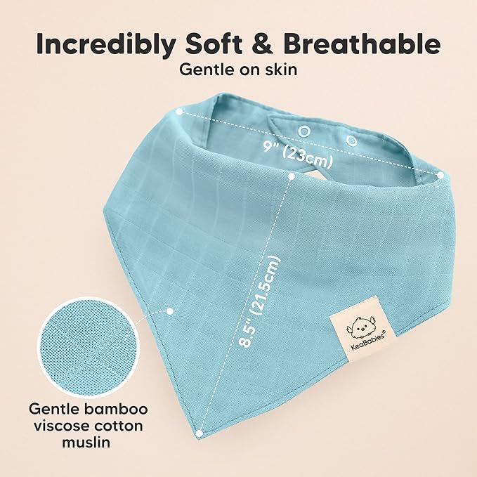KeaBabies 8-Pack Muslin Baby Bibs for Boys, Girls - Muslin Bandana Drool Bibs for Baby Girl & Boy, Drooling Newborn, Teething Toddler, Infant 0-36 months, 100% Cotton Extra Absorbent & Soft (Nimbus)